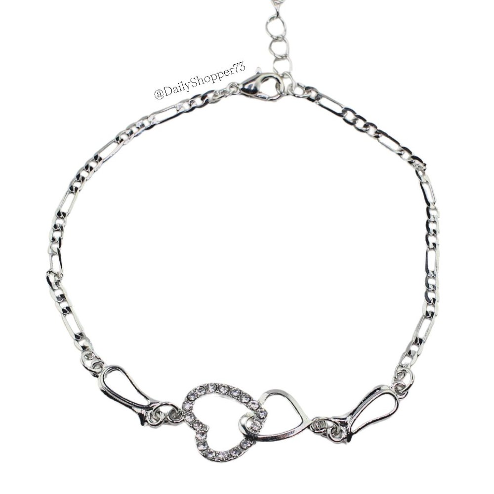 Women's Dainty Interlocking Heart Chain Bracelet - Silver Tone